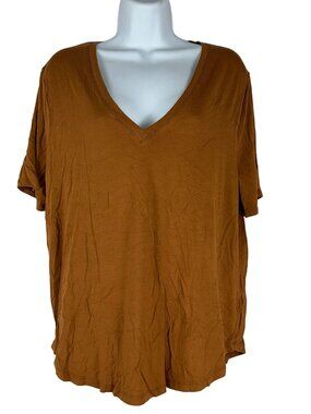 A New Day Womens Large Brown V Neck Short Sleeve Soft Loose Fit Top